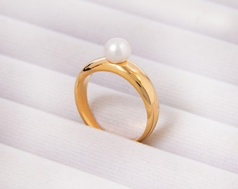 Gold Vermeil Freshwater Pearl Dome Ring: Minimalist Sterling Silver Jewelry