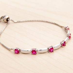 Sterling Silver Ruby Bolo Bracelet | Adjustable Gemstone Jewelry Gift for her | July Birthstone Jewelry