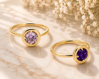 Personalized Birthstone Ring – 7mm Round Gemstone Ring in 18k Gold Vermeil over Sterling Silver | Custom Birthstone Gift