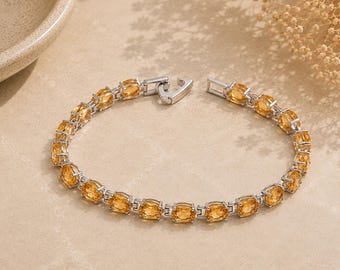 Citrine Tennis Bracelet - Sterling Silver November Birthstone Jewelry
