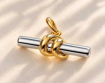 Mixed Metal Knot Pendant, Sterling Silver & 18K Gold Vermeil Charm, Two Tone Love Knot Necklace Pendant, Modern Minimalist Jewelry Gift