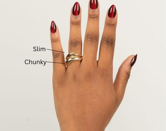 18K Gold Vermeil Wavy Ring | Organic Curved Dome Stacking Ring | Chunky Gold Wave Band | Minimalist Bold Statement Ring Gift for Her