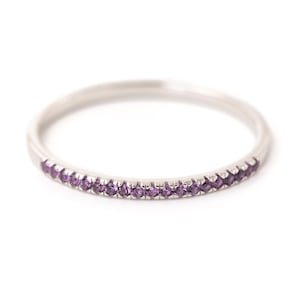 Amethyst Band Ring – Sterling Silver Half Eternity Ring – Thin Stackable Birthstone Ring – February Jewelry Gift For Her