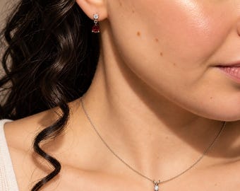 Sterling Silver Jewelry Set: Birthstone Teardrop Earrings & Necklace | Gift for her