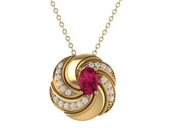 Sterling Silver Twist Pendant in Gold Plated with Ruby Gemstone for Women and Girls, Suitable for Anniversary, Birthday Gift