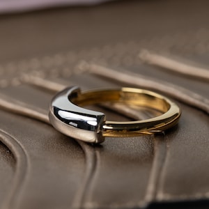 Chunky Mixed Metal Ring – Bold Sterling Silver & 14k Gold Vermeil Statement Band – Modern Two-Tone Ring for Women
