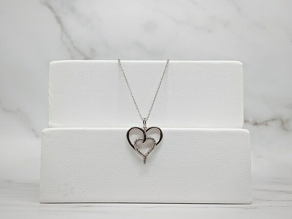 Sterling Silver Interwoven Diamond Hearts Pendant Necklace Etsy