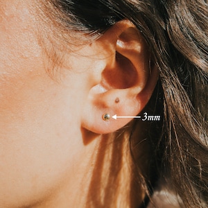 14K Solid Gold Ball Studs: Minimalist Button Earrings