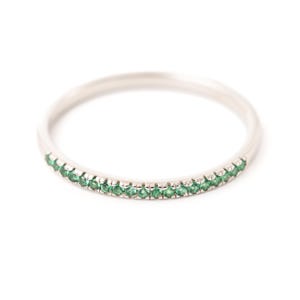 Emerald Band Ring – Sterling Silver Half Eternity Ring – Thin Stackable Birthstone Ring – May Jewelry Gift For Her
