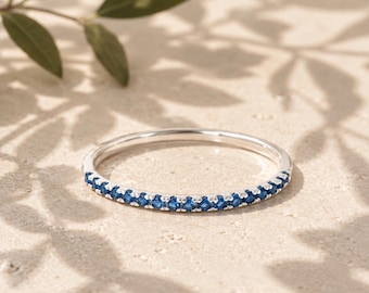 Blue Sapphire Birthstone Ring – Dainty Sterling Silver Band, September Birthstone Gift