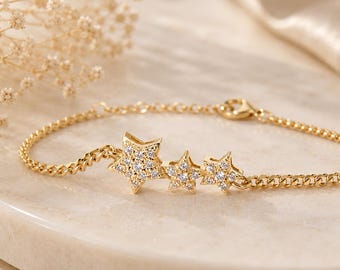 Gold Vermeil Star Bracelet: Adjustable Sterling Silver Celestial Jewelry