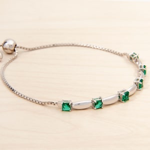 Sterling Silver Emerald Bolo Bracelet – Adjustable May Birthstone Jewelry