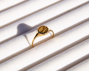 Sterling Silver Gold Vermeil Signet Ring | Plain Signet Band Ring | Round Signet Ring