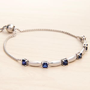 Natural Blue Sapphire Timeless & Vintage Bolo Bracelet | Sterling Silver Adjustable Gemstone | Gifts for Mom