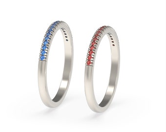 Garnet & Swiss Blue Stacking Band Ring | Sterling Silver Stacking Ring