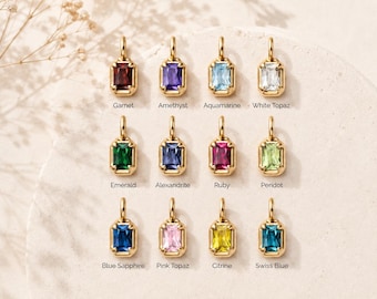 Colgante personalizado con piedra natal, colgante de oro vermeil con talla radiante.