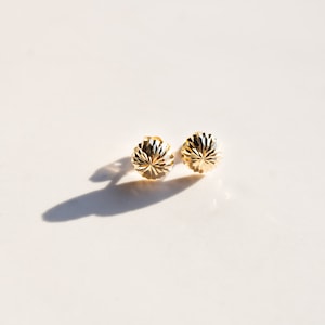 14k Real Gold Half-Cut Ball Stud Earrings – Lightweight Hollow Diamond-Cut Studs in Solid Yellow or White Gold
