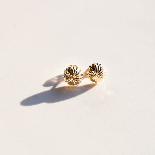 14K Solid Gold Half Ball Diamond-Cut Ball Earrings | Lightweight 14K Gold Half Ball Earrings | Ball Stud Earrings