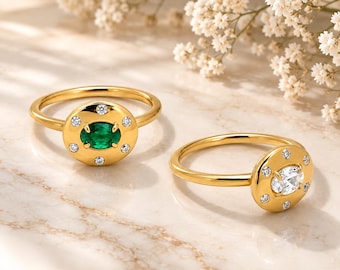 Personalized Oval Birthstone Ring – 6x4mm Gemstone with White Accent Stones | 18k Gold Vermeil Sterling Silver
