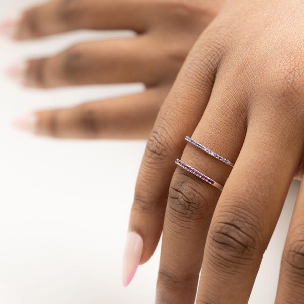 Dainty Sterling Silver Ruby Band Ring: July Birthstone