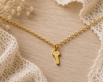 Personalized Mini Key Charm Necklace – Engraved House Number Key Pendant | New Home, Apartment & Housewarming Gift