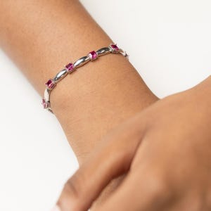 Sterling Silver Ruby Bolo Bracelet – Adjustable Gemstone Slider Bracelet, Elegant Birthstone Jewelry Gift