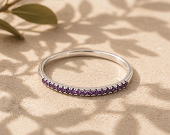Dainty Amethyst Sterling Silver Band Ring: February Birthstone