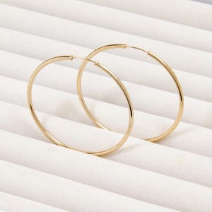 14k Solid Gold Hoop Earrings – 40mm Seamless Endless Hoops
