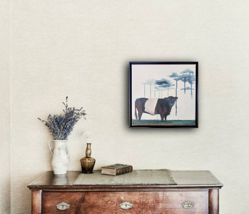 Framed canvas original oil painting 12 x 12 /'Beltie/'