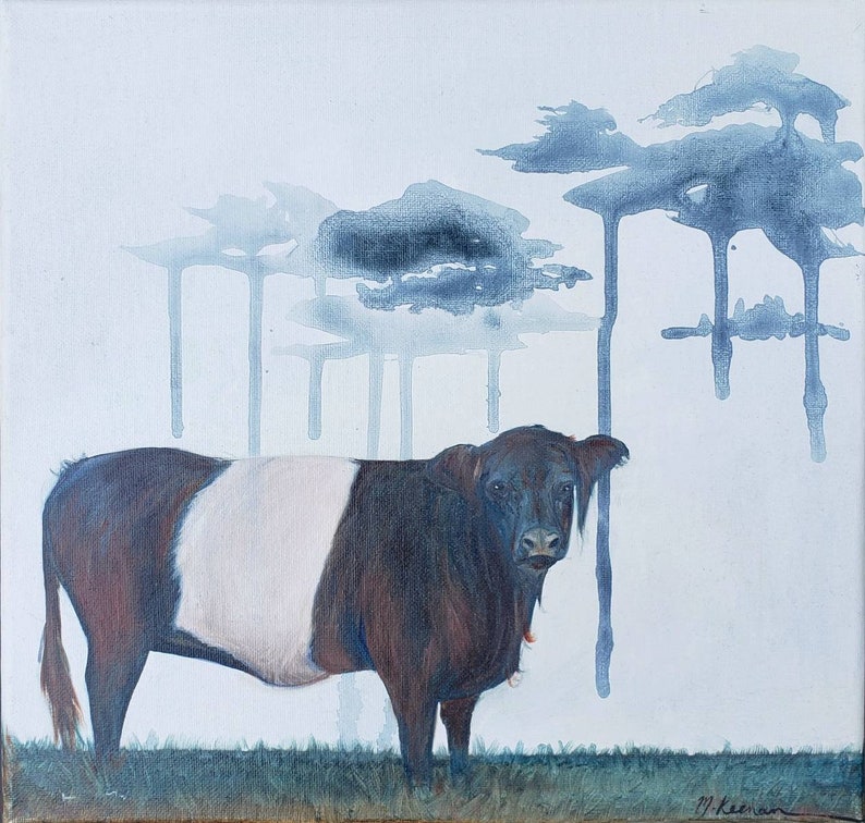 Framed canvas original oil painting 12 x 12 /'Beltie/'