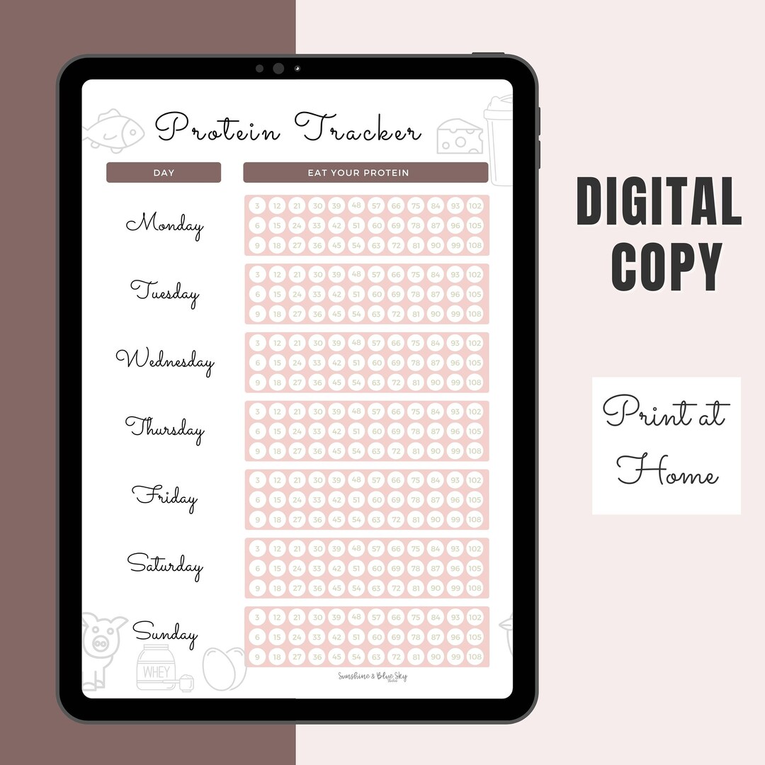 Digital File PROTEIN TRACKER Printable Weightloss Habit Etsy