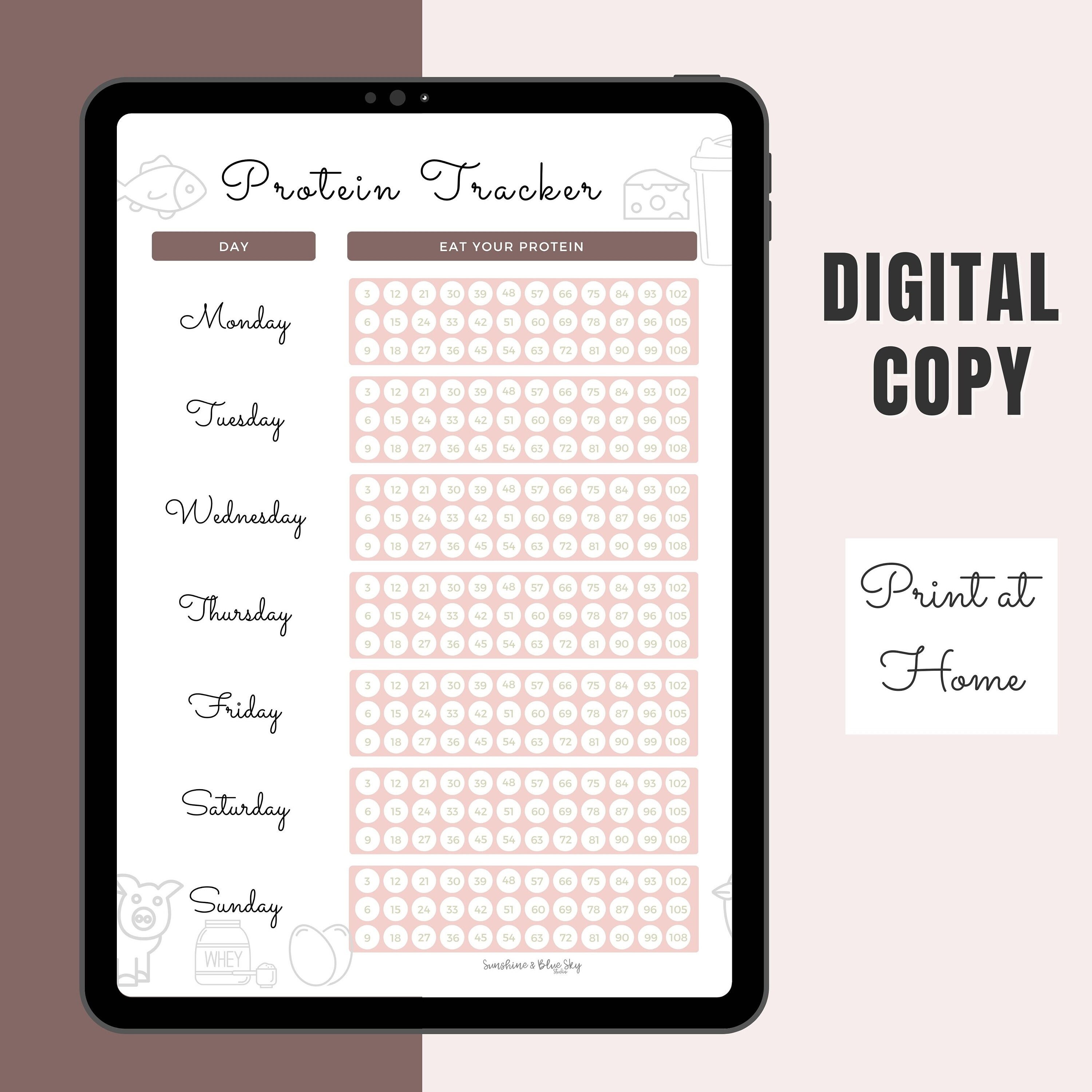 Digital File PROTEIN TRACKER Printable Weightloss Habit Etsy