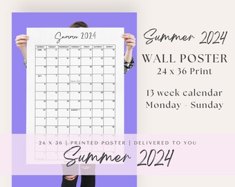 Printed Summer 2024 Planning Calendar Poster June Start (24x36 inches) - Organize Your Mom Life!  Huge