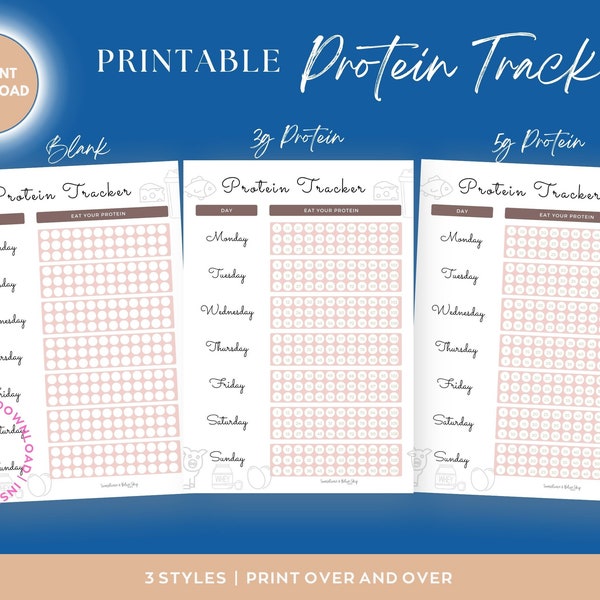 Ultimate Protein Tracking Bundle: 3g, 5g, and blank Trackers for Your Fitness Goals!  Bariatric friendly -Digital printable -food log