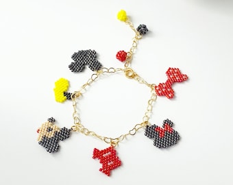 Handmade beaded Mickey & Minnie Mouse bracelet | Disney cute chain bracelet | Mickey Mouse chain bracelet | Disney children bracelet gift