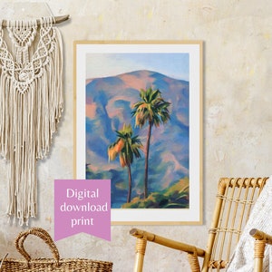 Palm desert PRINTABLE art, Southern California wall art print, Digital download desert painting, Colorful landscape artwork, Bohemian decor