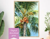 Instant download art print palm tree, Tropical beach painting printable, Hawaii poster print, Beachy room decor, Colorful coastal wall art