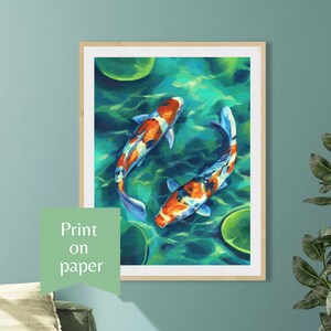 Arte koi japonés PRINT, Pintura de peces de arte de pared submarina, Decoración de feng shui asiático, Arte de pared relajante, Arte de animales acuáticos, Regalo para amantes de los peces