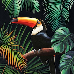Toco Tukan Malerei, exotische Vogel Malerei gerahmt, Tukan Vogel Wandkunst, tropische Natur Kunst, tropische ethnische Wandkunst, Strand Jungalow Dekor
