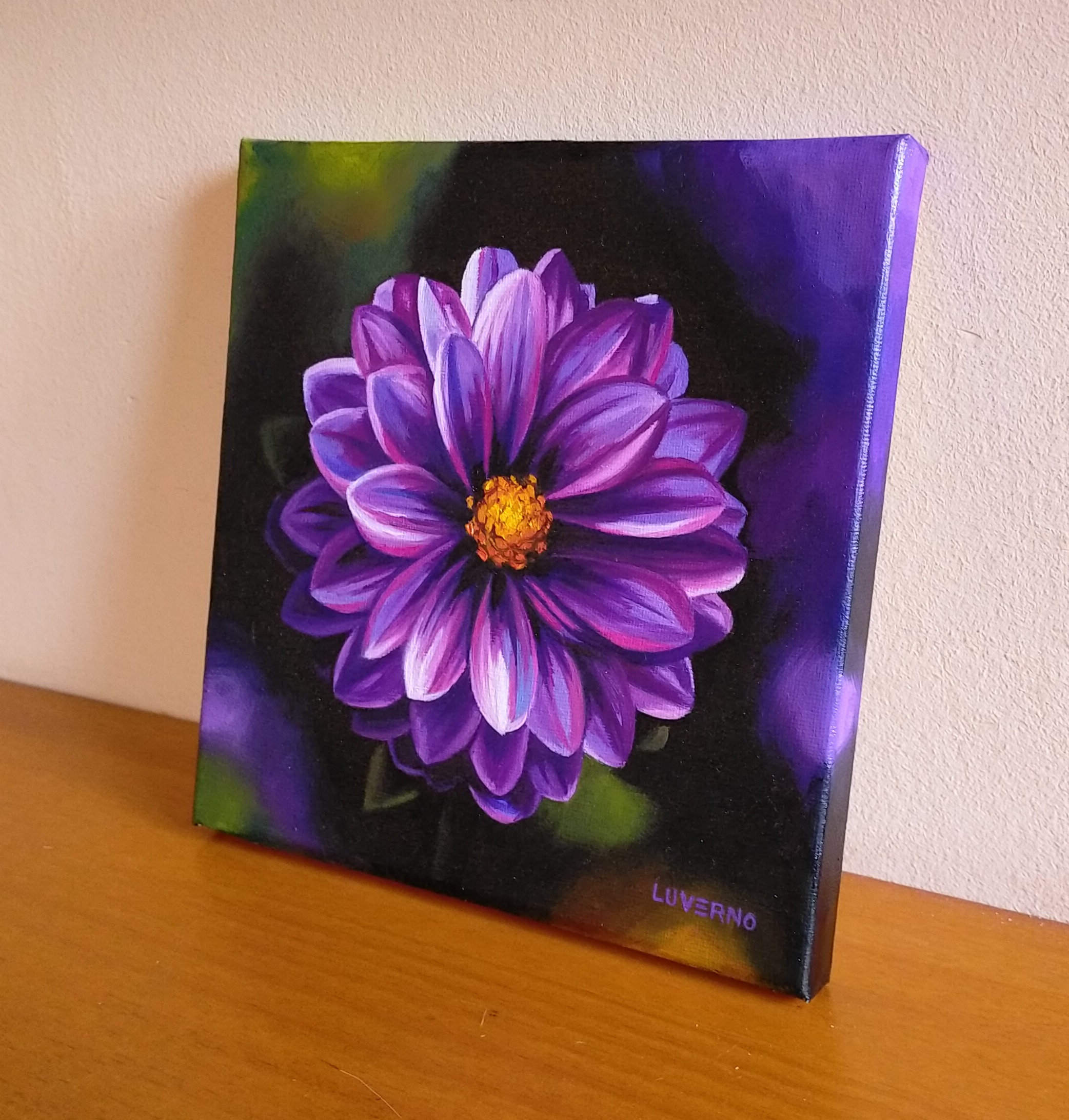 ORIGINAL Floral Oil Painting on Canvas. Purple Dahlia Flower Etsy