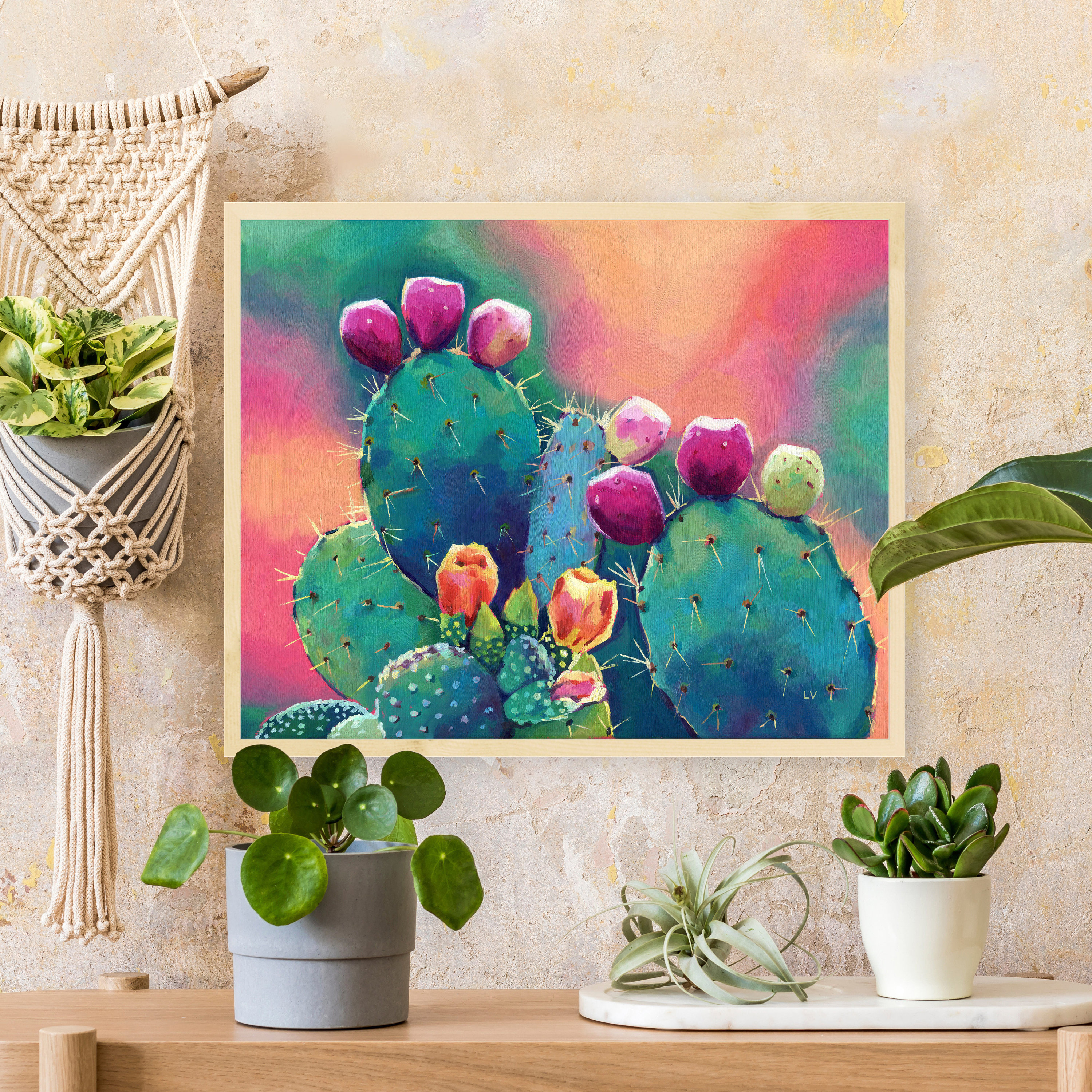 Prickly Pear Cactus Art PRINT, Abstract Desert Plant Art Boho, Colorful ...