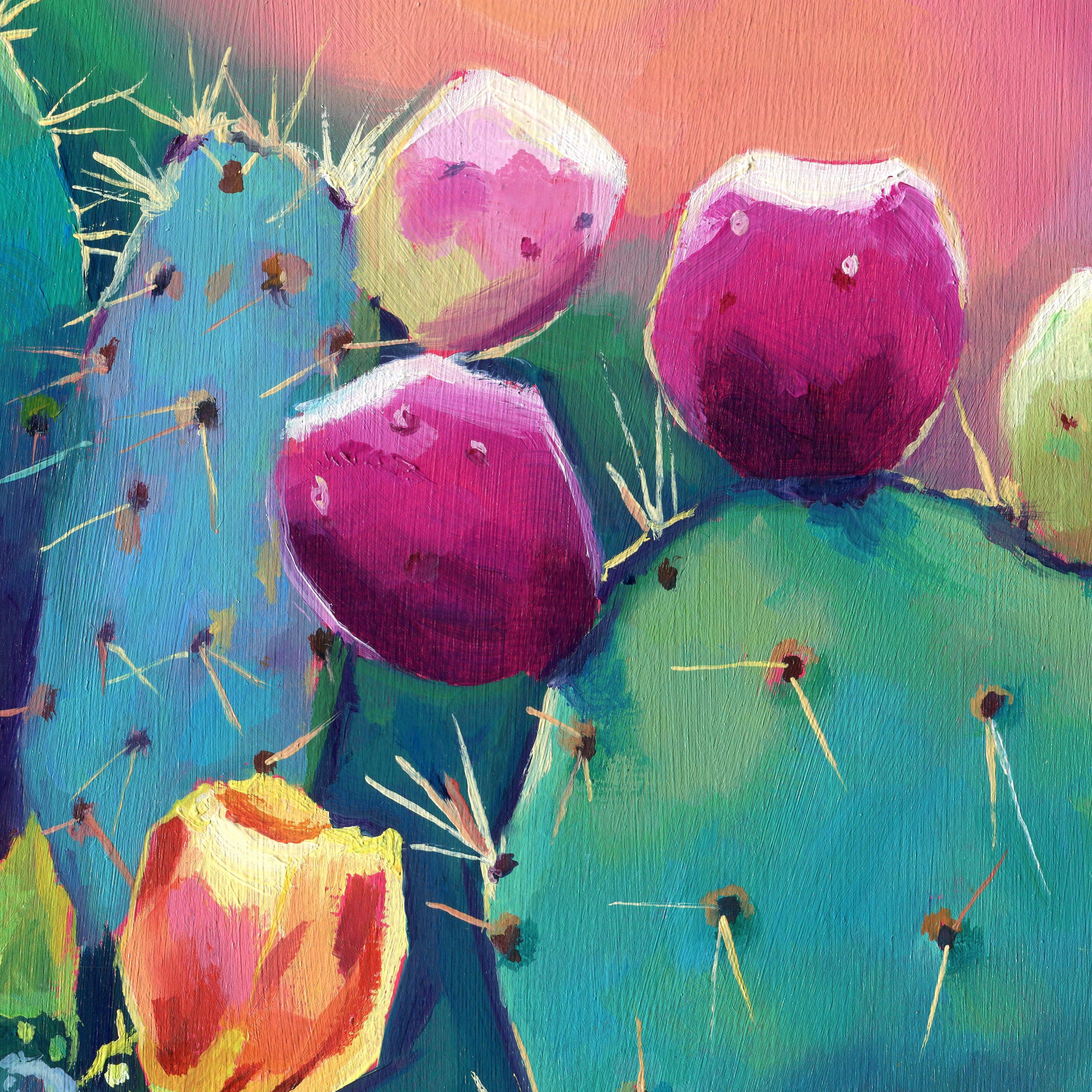 Prickly Pear Cactus Art PRINT, Abstract Desert Plant Art Boho, Colorful ...