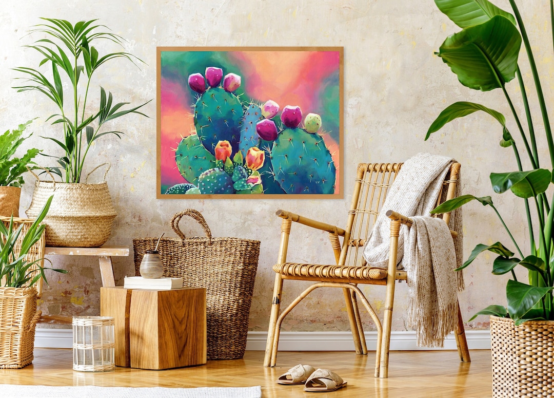 Prickly Pear Cactus Art PRINT, Abstract Desert Plant Art Boho, Colorful ...