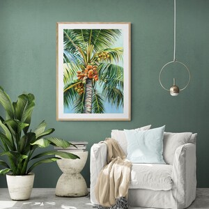 Coconut Palm Tree Art PRINT, Long Vertical Wall Art Colorful, Tropical ...