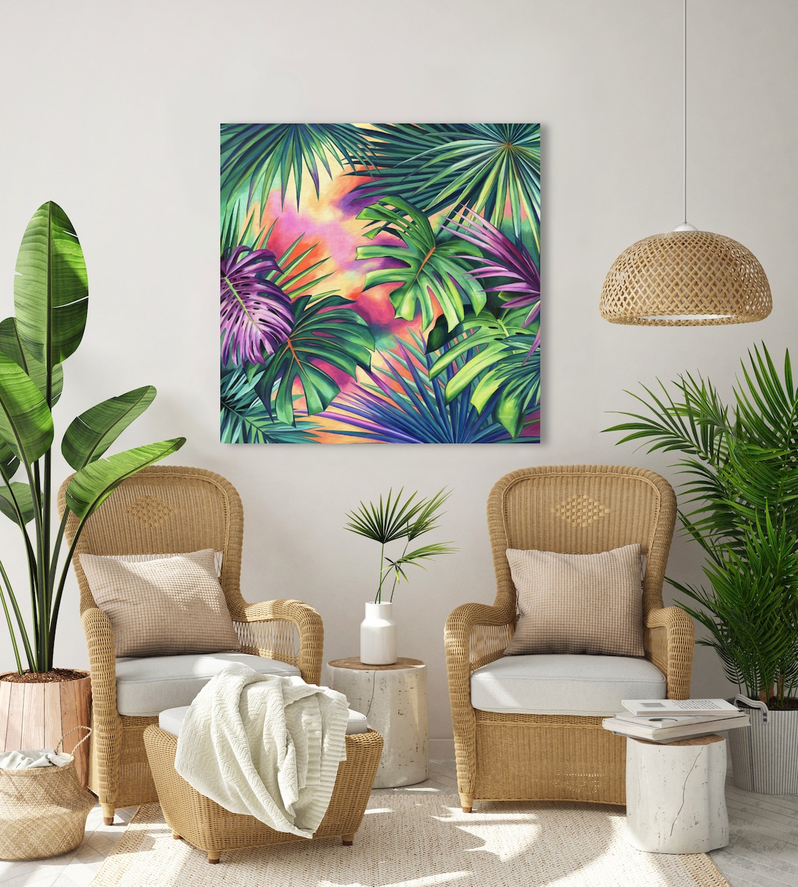 Extra Large Palm Painting ORIGINAL Canvas Monstera Artwork - Etsy