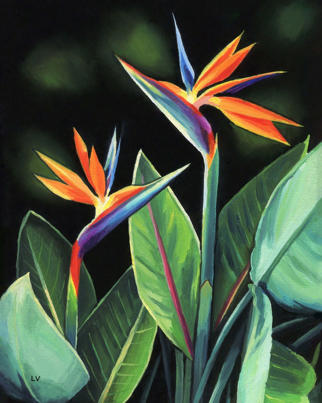 ORIGINAL Oil Painting Bird of Paradise, Tropical Plant Artwork