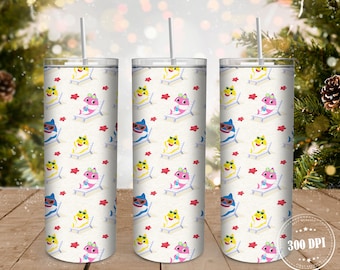 Baby Shark 20oz Skinny Tumbler Wrap PNG, Baby Shark Family PNG Sublimation Tumbler Designs, Cartoon Characters Tumbler PNG, Cartoon png