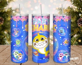 Baby Shark 20oz Skinny Tumbler Wrap PNG, Baby Shark Family PNG Sublimation Tumbler Designs, Cartoon Characters Tumbler PNG, Cartoon png