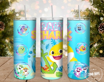 Baby Shark 20oz Skinny Tumbler Wrap PNG, Baby Shark Family PNG Sublimation Tumbler Designs, Cartoon Characters Tumbler PNG, Cartoon png