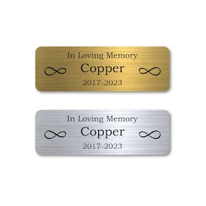 Pet Memorial Sign - Metal Engraved Name Plate - Personalized Plate for Urn - Ash Box - Dog Cat Pet Loss Keepsake - Name Plate for Pet Urn